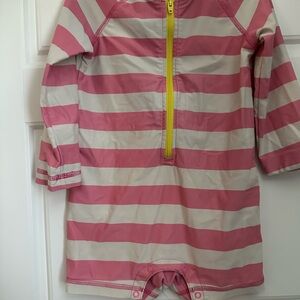 Primary Pink and White Rashguard Swimwear with Long Sleeves